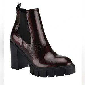 G BY GUESS Women's Burgundy Glossy Platform Chunky Heel Combat Boot
